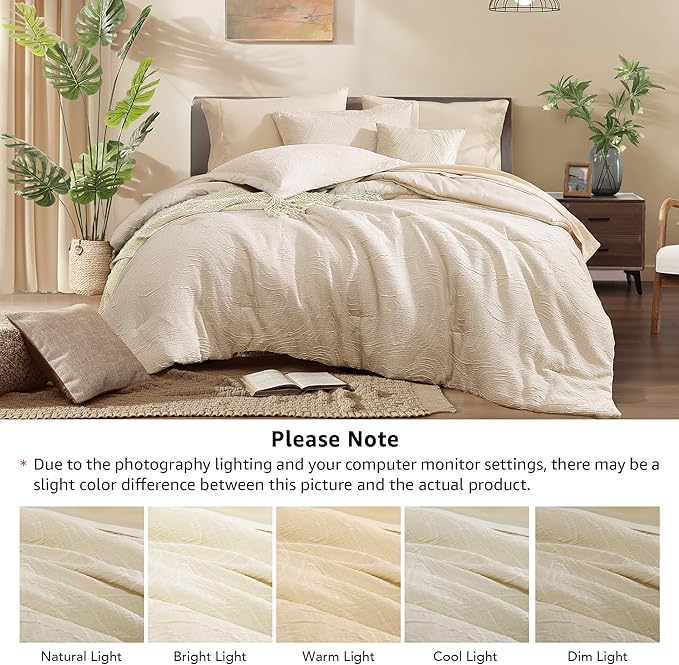 Monbix Full Size Comforter Set, Birch Marble Pattern Bedding Comforter for Full Size Bed Set, Reversible Bedding Sets 7 Pieces, Bed in a Bag with Comforter, Sheets, Pillowcases & Shams-Ruum Studio Home