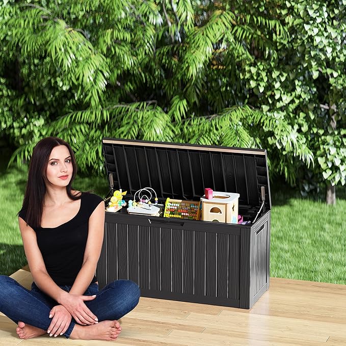 80 Gallon Outdoor Storage Box Waterproof Lockable Resin Deck Box Large, Patio Storage Bin for Pool Accessories Cushion Furniture, Garden Tools, UV-Resistant Outside Delivery Black-Ruum Studio Home