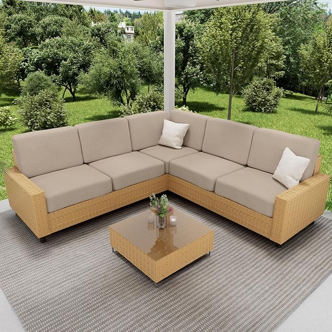 hyha Waterproof Sectional Couch Covers, Non Slip Sofa Couch Cushion Covers L Shape, Thick Stretch Jacquard Fabric, Washable Sofa Slipcovers with Elastic Bottom (1 Piece for Chaise XL, Taupe)-Ruum Studio Home