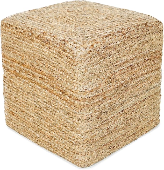 REDEARTH · Cube Pouf Foot Stool Ottoman - Jute Braided Pouffe Poof Accent Sitting - Set of 2 Footrest for The Living Room, Bedroom, Nursery, Patio, Lounge, Office - 14.5”x14.5”x16” - Natural-Ruum Studio Home