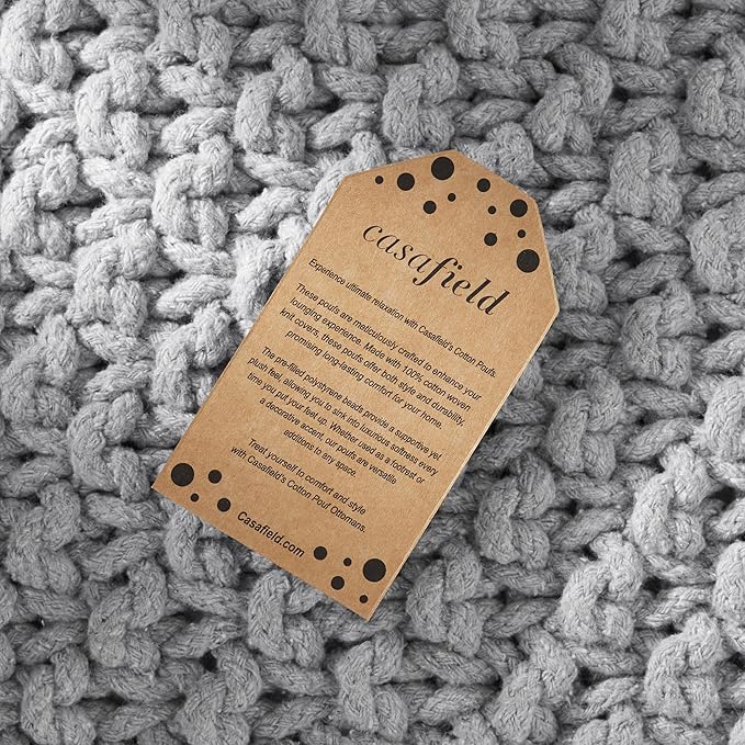 Casafield Square Pouf Ottoman, Light Gray 18.5" W x 18.5" D x 14.5" H Cotton Knit Foot Stool - Boho Floor Pouffe for Living Room, Bedroom, Home Office-Ruum Studio Home