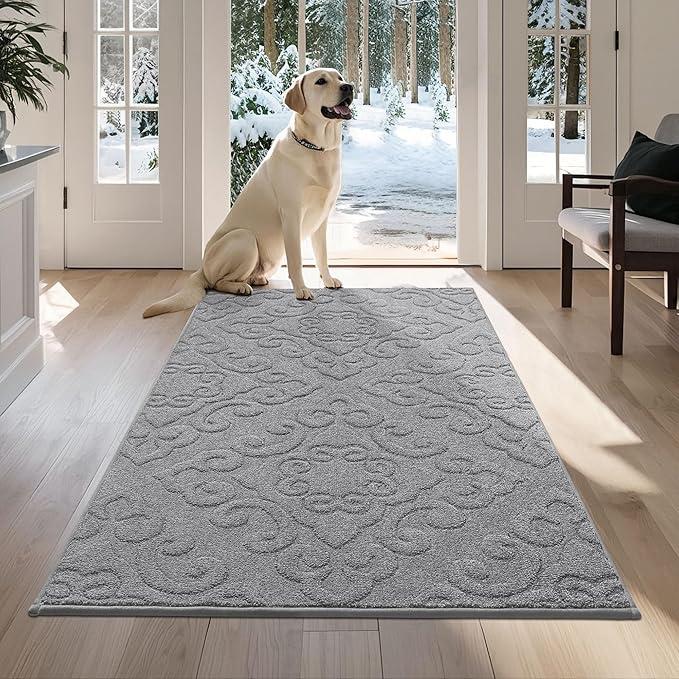 COSY HOMEER-Door-Mat-Non-Slip-Entryway-Rug 36”x60” Absorbent Welcome Mats Washable Dirt Trapper Door Mat Entrance Floor Mats for Front Back Doormats and Wet Shoes,Grey-Ruum Studio Home