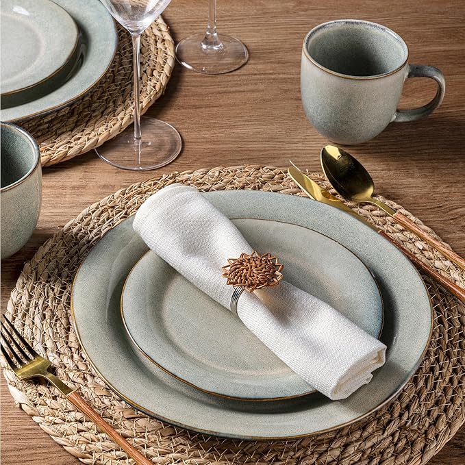 AmorArc Ceramic Dinnerware Sets, Handmade Stoneware Reactive Glaze Plates and Bowls Set, Scratch Resistant | Dishwasher & Microwave Safe Dishes Set, Service for 4 (12pc)-Ruum Studio Home