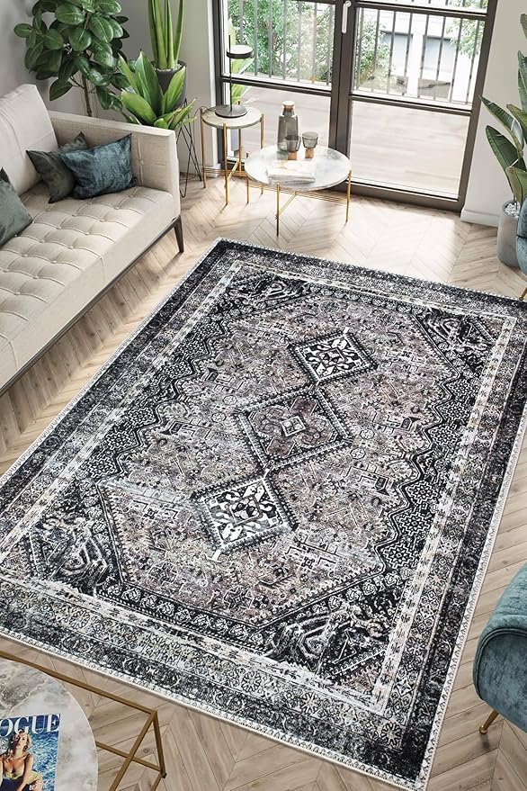 Keen Home Design 5x7 Rug - Machine Washable Area Rug with Non-Slip Backing, Ideal for Living Room, Dining Room, Bedroom - Vintage, Easy Clean, Durable, Low Pile Rug - (5' x 7')-Ruum Studio Home