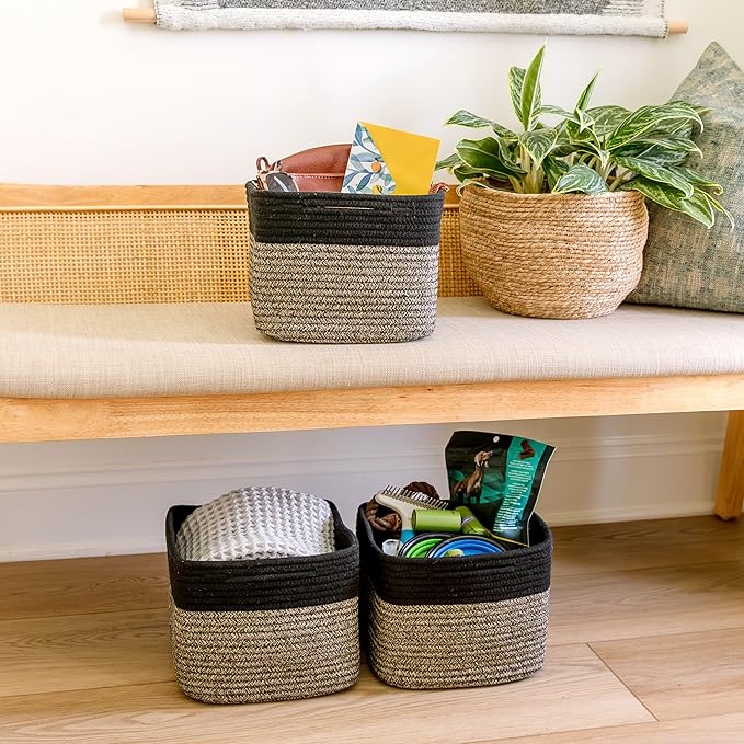 NaturalCozy Storage Cubes 9”x9”x7”Cotton Rope Woven Baskets for Organizing 3-Pack | 9 Inch Cube Storage Bin | Small Basket for Shelf Nursery, Pantry, Decorative Plant, Bathroom Closet, Toy Gift-Ruum Studio Home