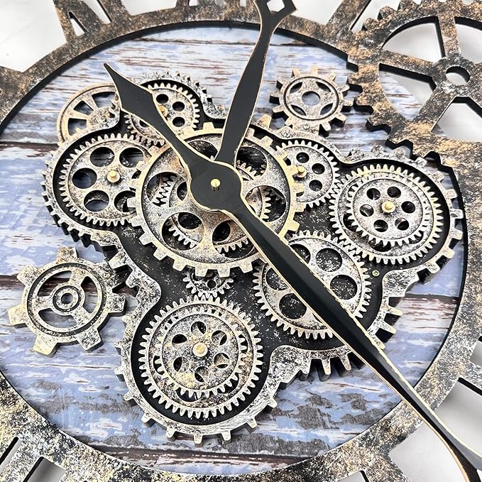 The B-Style Large Wall Clock 24 inch Moving Gear Wall Clock Oversized Vintage Farmhouse Wall Clocks for Living Room Decor Rustic Industrial Wood Clock (Aqua Green, 36 inch/90cm)-Ruum Studio Home
