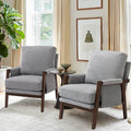 Modern Accent Chairs Set of 2 for Living Room Mid Century Arm Chairs Upholstered Bedroom Chairs Comfy Lounge Chairs with Solid Wood Frame, Grey-Ruum Studio Home
