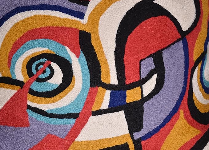 Kandinsky Improvisation Modern Decorative Pillow Cover Black Abstract Toss Pillows Farmhouse Chair Cushion Contemporary Pillow Mid-Century Chair Cushions Hand Embroidered Pillow Wool Size 18x18-Ruum Studio Home