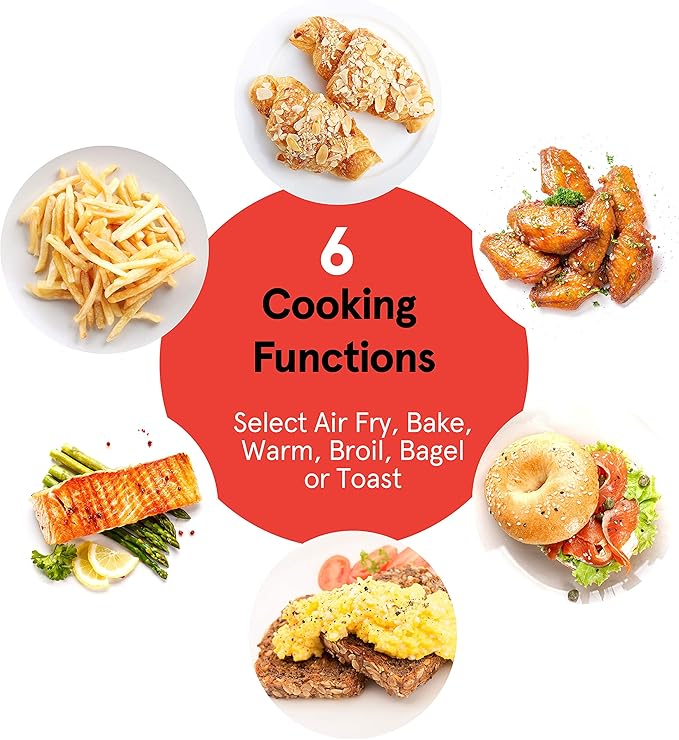 Gourmia GTF7350 6-in-1 Multi-function, Stainless Steel Air Fryer Oven - 6 Cooking Functions - Fry Basket, Oven Rack, Baking Pan & Crumb Tray, Included + Recipe Book-Ruum Studio Home