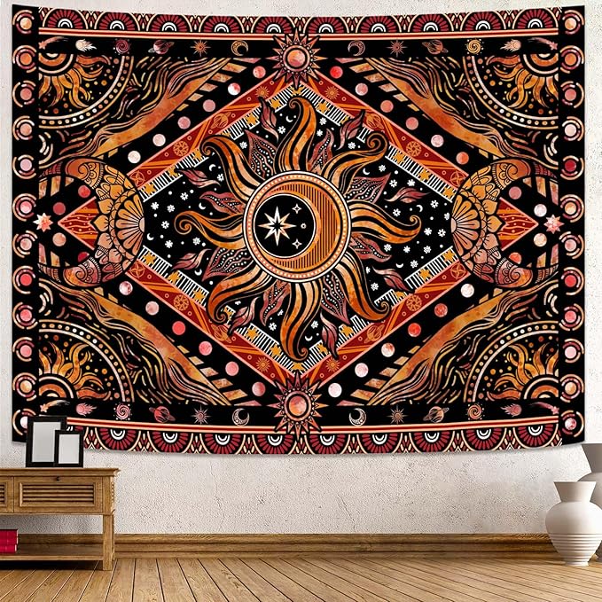 Lunerfex Hippie Sun and Moon Tapestry Bohemian Celestial Tapestry Aesthetic Tapestries for Bedroom and Living Room Decor Sun and Moon 60×80 Inches-Ruum Studio Home
