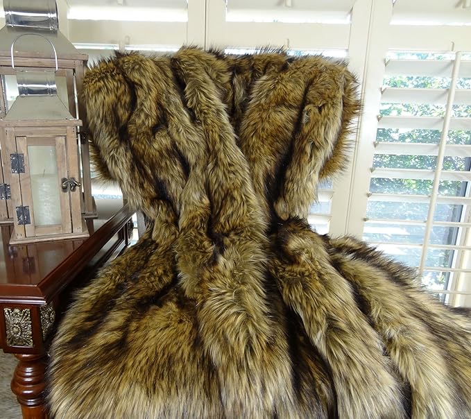 Brown Fur Throw Blanket & Bedspread - Brown Wolf Faux Fur - Light & Dark Browns Caramel & Coffee Colors - Faux Fur - Luxury Throw Blanket & Bedspread, Handmade in USA, 16406-Ruum Studio Home
