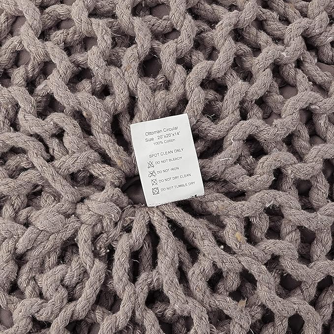 REDEARTH Round Pouf Foot Stool Bean Bag Ottoman - Hand Knitted Boho Pouffe - Home Decor Poof - Stuffed Foot Rest for Living Room - Nursery - Bedroom - Patio (19.5"x19.5"x14") - Taupe-Ruum Studio Home
