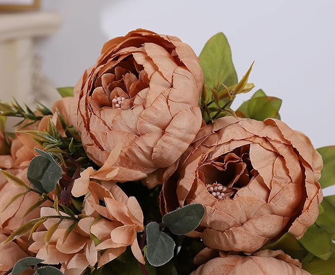 Duovlo Artificial Peony Silk Flowers Fake Flowers Vintage Wedding Home Decoration,Pack of 1 (Dark Champagne)-Ruum Studio Home