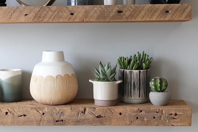 Urban Legacy Reclaimed Barnwood Planks | Floating Shelves for Wall w/Flush Mount Shelf Bracket Set Included | Set of 2 (Natural, 24"x7"x2")-Ruum Studio Home