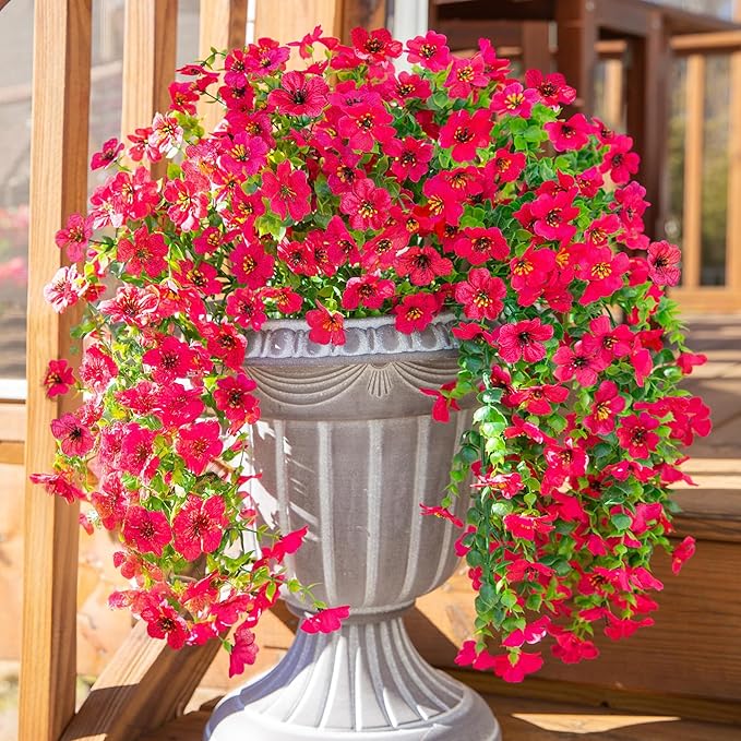 INSPRING Artificial Faux Outdoor Outside Flowers Plants, 2 PCS Fake Silk UV Resistant Look Real Hotpink Daisy Trailing Vines for Front Door Porch Planter Urn Patio Balcony Decoration-Ruum Studio Home