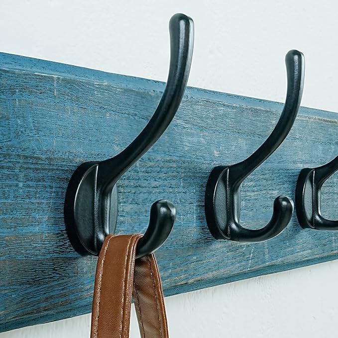 Dseap Coat Rack Wall: Patented, Heavy-Duty, 5-Double-Hooks Wooden Wall Mounted Coat Rack Coat Hanger Hook Rail for Winter Coats Hat Jacket Clothing, Weathered Blue-Ruum Studio Home