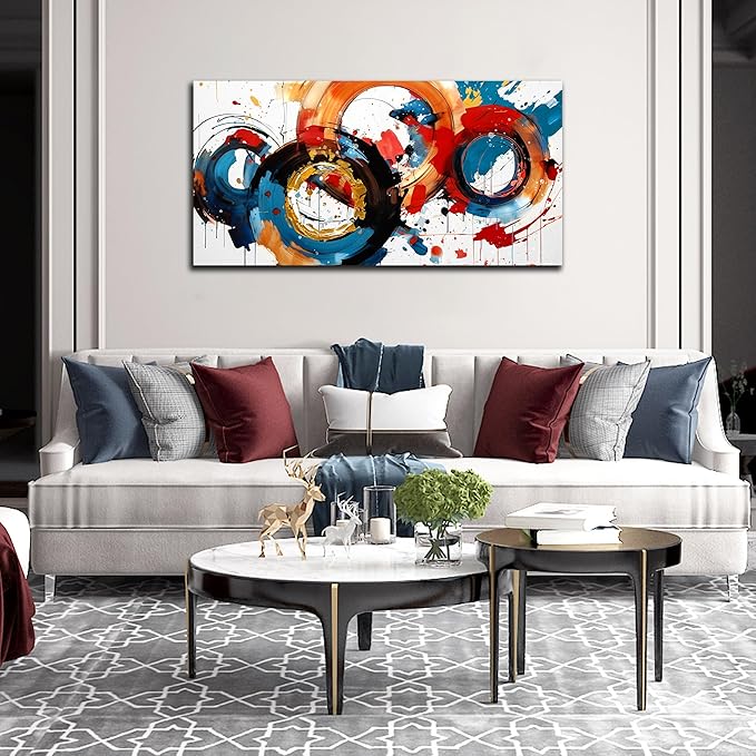 Abstract Wall Art Large Canvas Prints Modern Living Room Bedroom Home Office Wall Decor Framed Colorful Circle Abstract Picture Ready to Hang Size 20x40-Ruum Studio Home