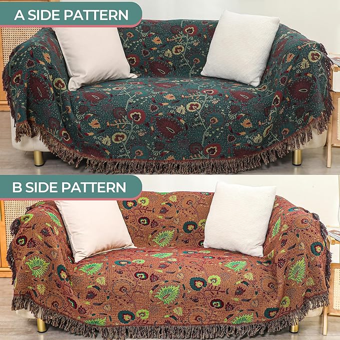 Boho Throw Blanket for Bed,100% Ultra Cotton Soft Breathable Bed Throw Floral Printed Farmhouse Decor Rustic Bed Throws for Couch Sofa Quilt 60" x 80"-Ruum Studio Home