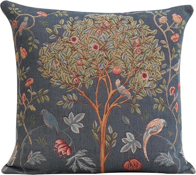Charlotte Home Furnishings Decorative Tapestry Pillow Cover 19x19 in, Blue Kelmscott Couch Throw Pillow Cover, French Country Square Cushion Cases for Bed Room Home Decor, Soft Cotton Jacquard Woven-Ruum Studio Home