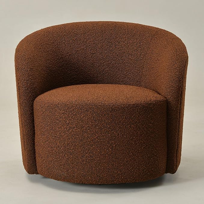 KINWELL Sherpa Swivel Barrel Chair & Round Ball Pillow Set - 34" Wide Modern Boucle Accent Chair with 9” Matching Nordic Decorative Throw Pillow for Living Room and Bedroom(Brown)-Ruum Studio Home