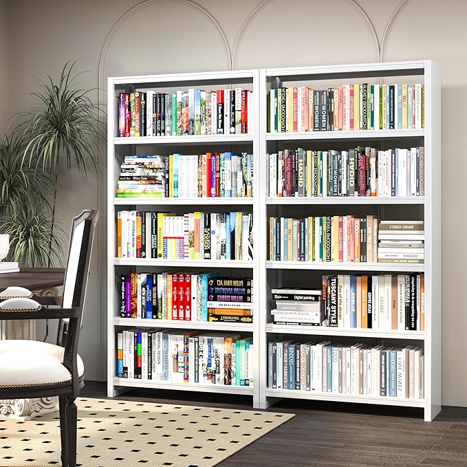 69.3" H Home Office Bookcase Shelf Storage,5 Tier Bookcase with Open Display Shelves,Industrial Wide Bookshelf with Metal Frame for Home Office, Living Room, Bed Room (34.1" W)-Ruum Studio Home