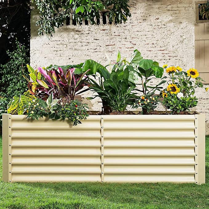 Land Guard 8×4×2ft Galvanized Raised Garden Bed, Planter Boxes Outdoor, Raised Garden Beds Outdoor for Vegetables, Flowers, Herbs, 479 Gallons, Cream Yellow…-Ruum Studio Home