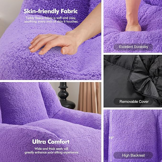 Homguava Bean Bag Chairs for Adults,Giant Beanbag Couch Adult Bean Bag Chair with Filler Included,Modern Lazy Sofa Comfy Chair for Living Room(Purple)-Ruum Studio Home