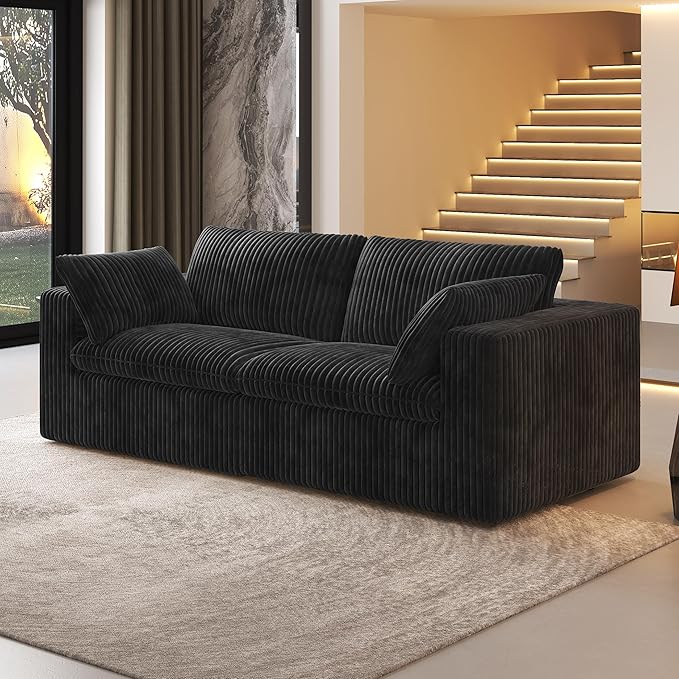 78.74" LoveSeat Cloud Sofa,Modular Sectional Couch,Modern Deep Seat Upholstered Couches with Plush Corduroy Fabric for Living Room Furniture,Bedroom and Apartment,No Assembly Required,Black-Ruum Studio Home