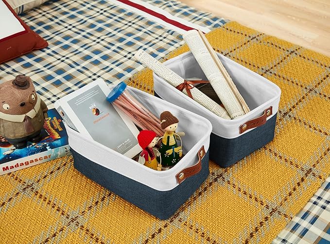 DECOMOMO Small Storage Basket, Closet Storage Bins, Baskets for Organizing Shelves (Navy Blue & White, Small - 6 Pack)-Ruum Studio Home