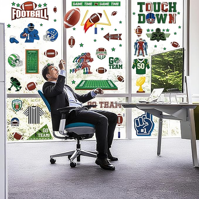 Football Window Clings, Football Party Decorations, Touch Down Party Window Stickers, Green Brown Themed Stickers Decal Gel for Touchdown Party Decor Accessories Set-Ruum Studio Home