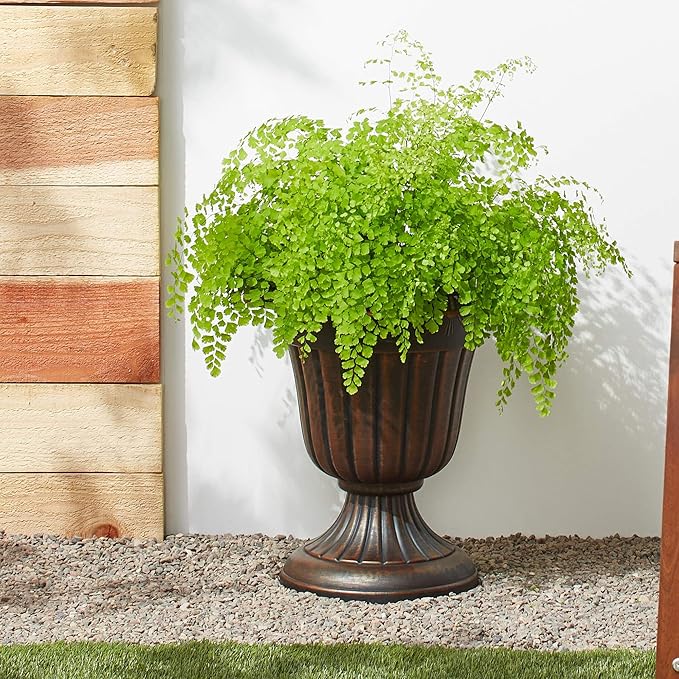 PL00CP Classic Traditional Plastic Urn Planter, 16" x 18", Brushed Copper-Ruum Studio Home