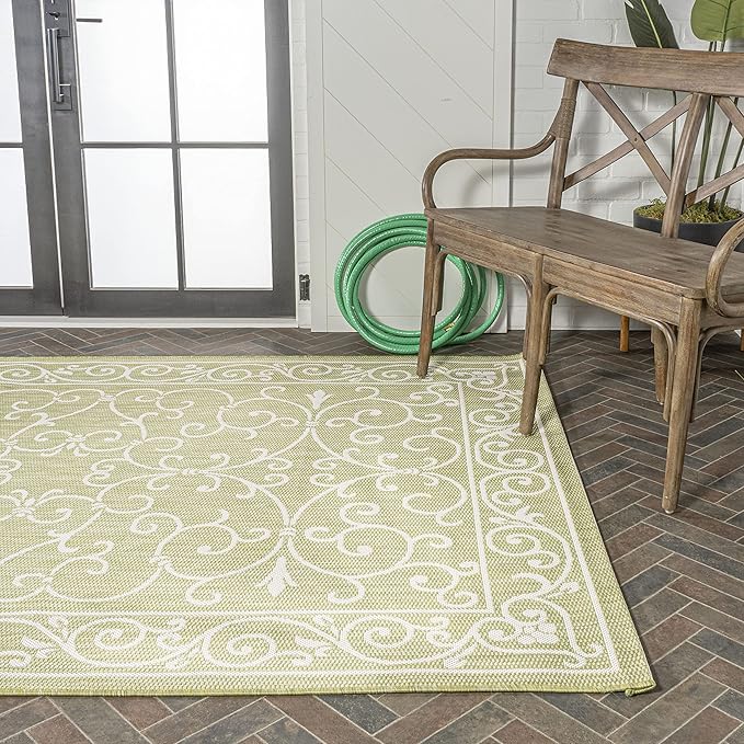 JONATHAN Y Vintage Filigree Indoor Outdoor Area Rug 9X12 Green/Cream, Charleston Textured Weave for Backyard, Patio, Porch, Easy-Cleaning, High Traffic, Pet-Friendly, Non-Shedding (SMB106H-9)-Ruum Studio Home