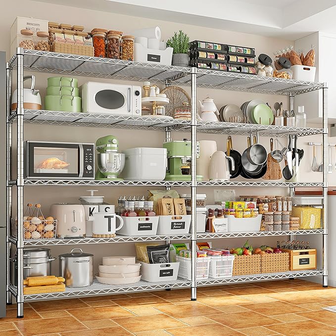 REIBII 70" W Wire Shelving Load 1500LBS, Metal Shelving 5-Tier Storage Shelves Metal Shelves for Storage Adjustable Shelving Rack for Pantry Kitchen Commercial School 70" W*15.8" D*72.4" H,Chrome-Ruum Studio Home