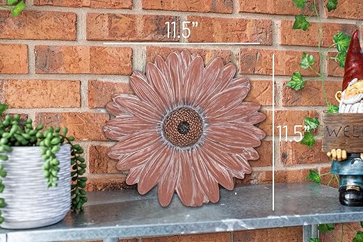 NAT & Jules Gerbera Daisy Flower Shaped Dimensional Indoor Outdoor 12 inch Cast Resin Decorative Garden Stepping Stone, Patio, Walkway Sculpture Yard Art, Terracotta-Ruum Studio Home