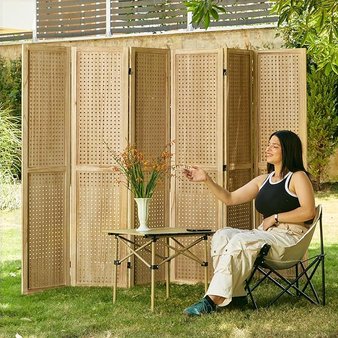 ‌Room Divider Freestanding Folding Pegboard Privacy Screen | 6-Panel Display Stand for Jewelry, Craft Shows, Retail | Natural Wood, Portable & Space-Saving Design-Ruum Studio Home