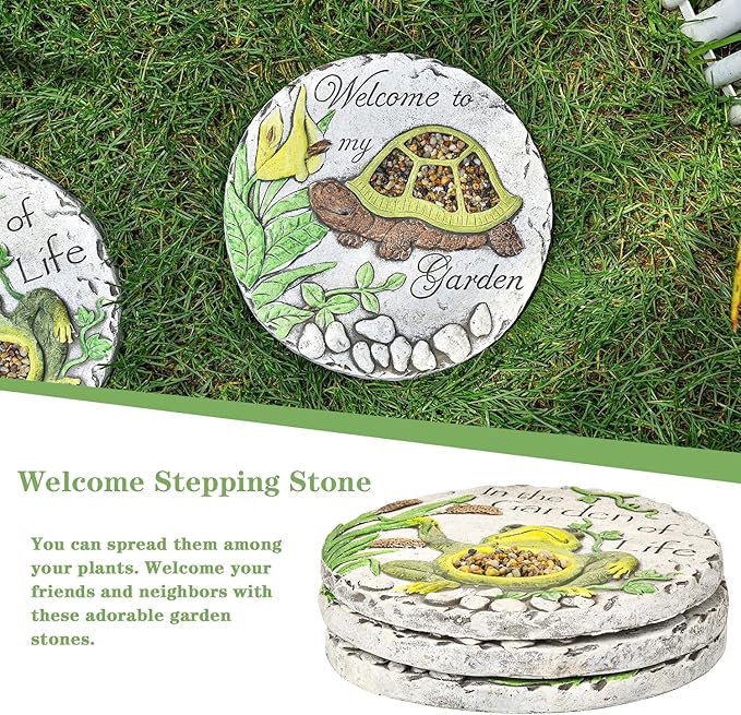 Sungmor 3PC Pretty Garden Stepping Stones, 9.8" Large Concrete Decorative Stones with Beautiful Pattern, Unique Outdoor Lawn Accents, Yard Walkway Flower Bed Wall Shelf Welcome Friends Decorations-Ruum Studio Home