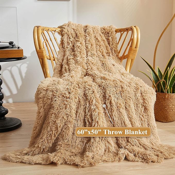 XeGe Plush Faux Fur Throw Blanket, Camel Luxurious 50x60 Shaggy Furry Blanket, Fluffy Microfiber Velvet Couch Throw, Ultra Soft Fuzzy Office Throw, Winter Fall Lap Blanket for Sofa Bed Camel-Ruum Studio Home