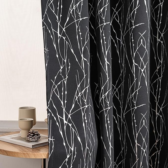 Grommets Blackout Long Window Curtains Black Silver-52W*95L 2PCS Drapes for Bedroom-Ruum Studio Home