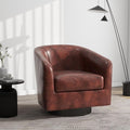 Swivel Barrel Accent Chair, Modern Round Faux Leather Arm Chair for Living Room, Bedroom, Comfy Club Reading Chairs for Adults(Faux Leather, Red Brown, Set of 1)-Ruum Studio Home