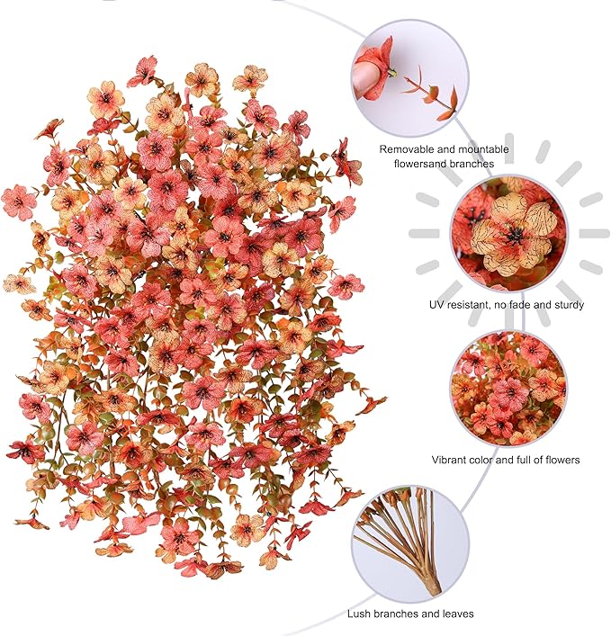 INSPRING Artificial Mums for Outdoors Decoration Fall Fake Flowers for Outside Decor, 2Pcs Silk Daisy with Eucalyptus UV Resistant Realistic Vines for Front Door Yard Patio Porch Planter Home-Ruum Studio Home