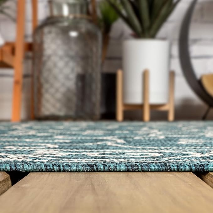 JONATHAN Y Vintage Filigree Indoor Outdoor Square Area Rug 8X8 Teal/Gray, Charleston Textured Weave for Backyard, Patio, Porch, Easy-Cleaning, High Traffic, Pet-Friendly, Non-Shedding (SMB106F-8SQ)-Ruum Studio Home