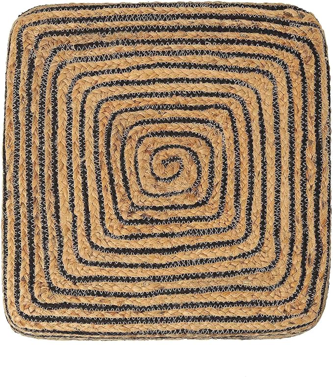REDEARTH · Cube Pouf Foot Stool Ottoman - Jute Braided Pouffe Poof Accent Sitting Footrest for The Living Room, Bedroom, Nursery, Lounge 50% Jute 50% Cotton Set of 2 (14.5”x14.5”x16”; Natural Black)-Ruum Studio Home