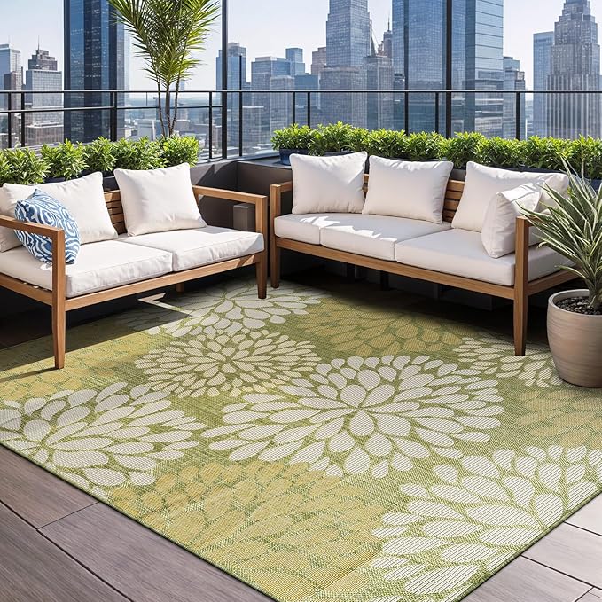 Beverly Rug Outdoor Rug 9x12 Modern Exotic Tropical Leaf Area Rugs for Indoor and Outdoor Patio Deck Porch Garden Water Resistant Washable Outside Carpet (9 x 12 Green)-Ruum Studio Home