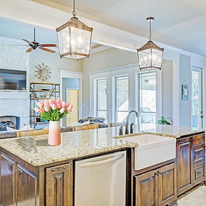 Mandy's Artificial Tulips 28 Stems Light Pink with Gradient Pink Vase PU Faux Flowers for Wedding Home Decor 13.5 Inch-Ruum Studio Home