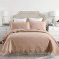 MarCielo 3-Piece 100% Cotton Oversized Bedspread Lightweight Quilt Coverlet Embroidery Farmhouse Bedding Set (TK Pale Taupe Camel, Oversized Queen (100"x106"))-Ruum Studio Home