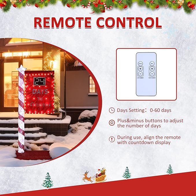 5FT Lighted Christmas Countdown Sign, Remote Control Available Within 0-60 Days, Holiday Countdown Sign Decor with 125 LED Lights, Freestanding Glittered Holiday Display for Outdoor, Indoor-Ruum Studio Home