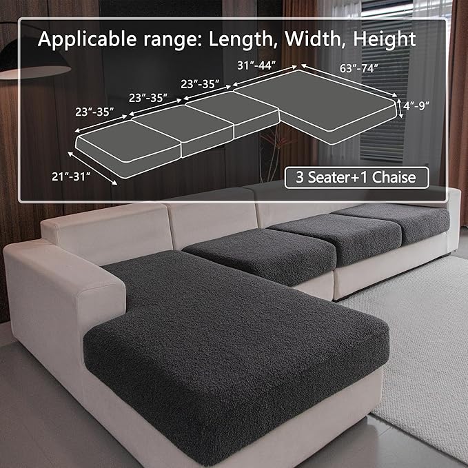 Couch Cushion Covers for Sectional Sofa, Stretch Soft Sofa Slipcovers Washable Wear-Resistant Universal Furniture Protector for Living Room(3 Seaters Covers+1 Chaise Cover, Dark Gray)-Ruum Studio Home