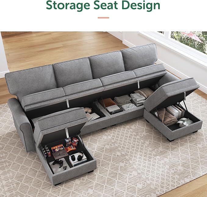 HONBAY Convertible Sectional Sofa with Storage Seat 6 Seat Sofa with Reversible Chaise U Shaped Sectional Couch for Living Room,Light Grey-Ruum Studio Home