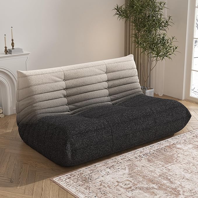 Bean Bag Chair, Loveseat Fireside Chair Bean Bag Sofa Large Bean Bag Chair for Adults, 2 Seater Bean Bag Chairs for Teens with High Density Comfortable Foam, Bean Bag for Living Room (Black&White)-Ruum Studio Home