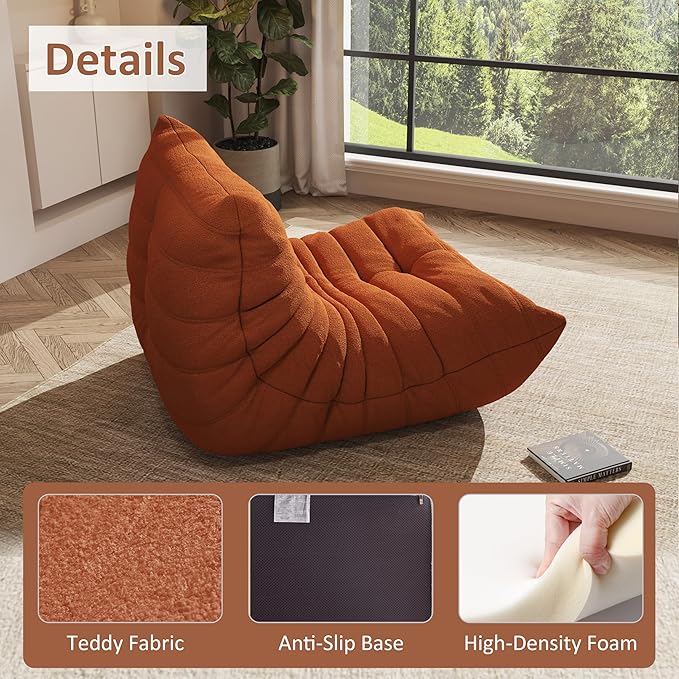 Bean Bag Chair, Oversized Bean Bag Chair for Living Room, Fireside Chair for Adults with Memory Foam Filled, Big Accent Sofa Lounge Floor Sofa for Gaming, Reading, Relax, No Assembly Required(Orange)-Ruum Studio Home
